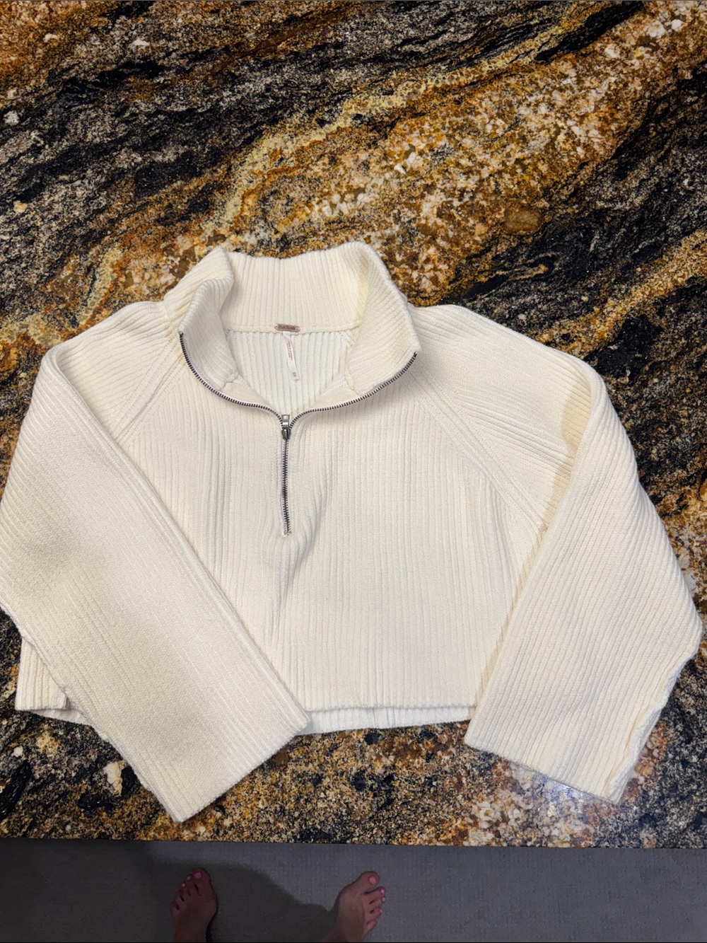 Free People Cream Zip Cowl Pullover Sweater